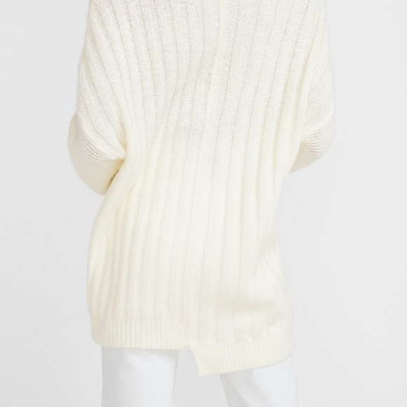 NWT Express Mixed Rib Mock Neck Tunic Sweater Off White/Ivory SZ Large - Picture 8 of 10